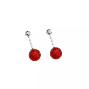 Серьги-гвоздики из нефрита Хотан с винтовой застежкой, модные серьги Guochao из агата и киновари, женские простые серьги из белого нефрита с круглыми бусинами copper (white gold)