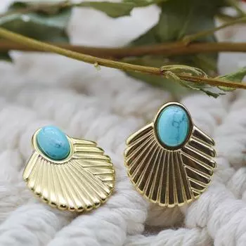 Серьги-гвоздики из нержавеющей стали премиум-класса Sense бирюзового цвета, женские застежки для ушей, уши из титановой стали для поездок на работу 14K gold plated