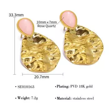 Серьги-гвоздики из нержавеющей стали с гидравлическим молотком из титановой стали, инкрустированные порошком, серьги-гвоздики из натурального камня, ретро-серьги для женщин