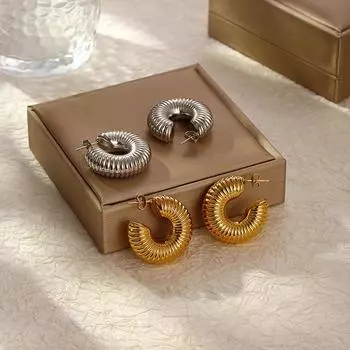 Серьги-гвоздики из нержавеющей стали с резьбой, женские серьги-гвоздики из титановой стали в стиле ретро 18 карат с сохранением цвета