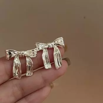Серьги-гвоздики из нержавеющей стали с металлическим бантом и бантом, модные очаровательные универсальные ювелирные изделия as the picture