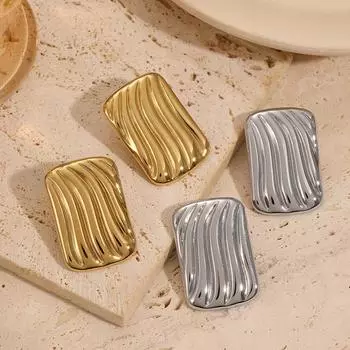 Серьги-гвоздики из нержавеющей стали с геометрическими квадратными полосками, цвет которых не выцветает, из 18-каратного золота, в стиле ретро из титановой стали для женщин