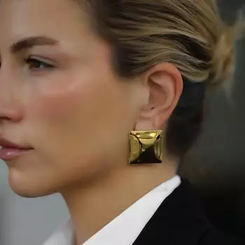 Серьги-гвоздики из нержавеющей стали с квадратной вогнуто-выпуклой башней из 18-каратного золота, женские нишевые серьги-гвоздики из титановой стали высокого класса