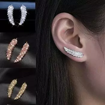 Серьги-гвоздики из перьев циркония, блестящие, модные, имитация бриллиантовых листьев, женские, свадебные, вечерние, ювелирные изделия серебряный