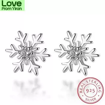 Серьги-гвоздики из полого серебра 925 пробы в виде снежинки и цветка из циркония для женщин, рождественский подарок, серьги S -E267