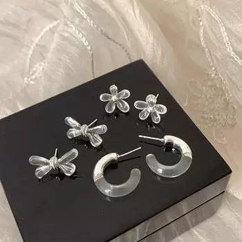 Серьги-гвоздики из прозрачной смолы с бантом и цветком, женская простота, высокое чувство, элегантность, мода, темперамент, универсальные серьги