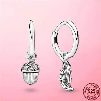 Серьги-гвоздики из серебра 925 пробы с сосновыми шишками и листьями деревьев для женщин, прозрачные модные серьги с цирконием, серебряные ювелирные изделия, подарок