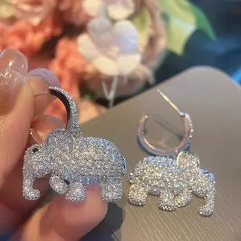 Серьги-гвоздики из серебра 925 пробы с милыми животными, кольцо C, индивидуальные серьги-гвоздики со слоном и красочными ювелирными изделиями чистый
