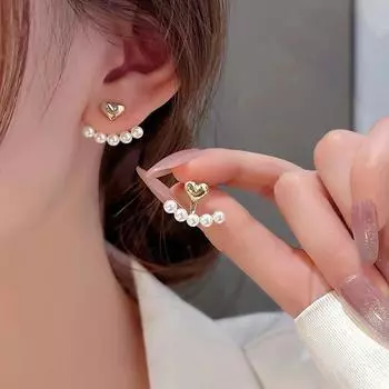 Серьги-гвоздики из серебра 925 пробы с маленьким сердечком и жемчугом, новые женские серьги-гвоздики с чувством темперамента для пожилых людей