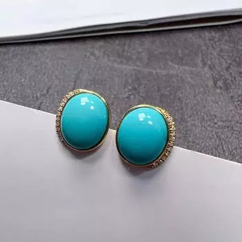 Серьги-гвоздики из серебра 925 пробы с покрытием из золота 18 карат и натуральной минеральной бирюзы для женщин