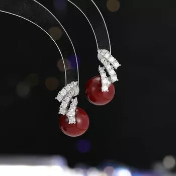 Серьги-гвоздики из серебра 925 пробы с простым красным жемчугом, новые популярные легкие роскошные ретро-серьги Майяра высокого класса