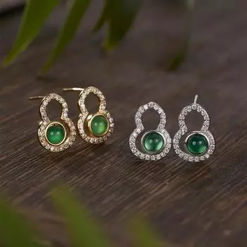 Серьги-гвоздики из серебра 925 пробы в форме тыквы, инкрустированные халцедоном, яйцевидная поверхность, серьги-гвоздики Fulu среднего размера с цирконием, ювелирные изделия, мода