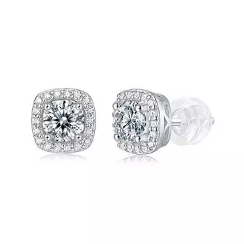 Серьги-гвоздики из серебра 925 пробы с квадратной сумкой, серьги-гвоздики из карата с инкрустацией муассанитом и украшения для ушей 50 points * 2 (bare goods)