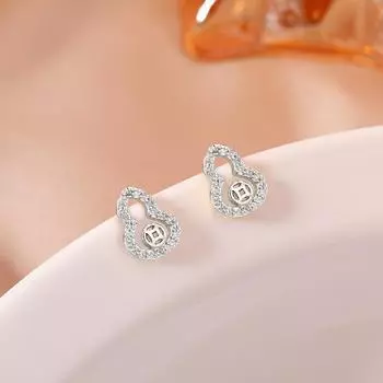 Серьги-гвоздики из серебра 925 пробы с красными буквами и национальным паритетом, серьги-гвоздики с мини-вставками из циркония, медные деньги Чжаоци, маленькие серьги в форме тыквы