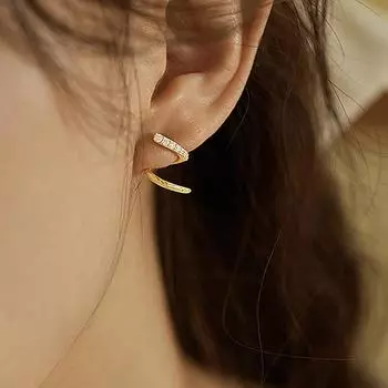 Серьги-гвоздики из серебра 925 пробы с вращающимися бриллиантовыми серьгами Простые серьги-гвоздики в стиле «пригород» с корейским темпераментом, небольшие, свежие, волнистые, из циркония