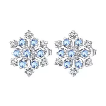 Серьги-гвоздики из серебра 925 пробы в виде синей снежинки, модные серьги премиум-класса