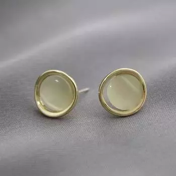 Серьги-гвоздики из серебра 925 пробы с опалом, корейская версия, высококачественные круглые серьги, маленькие, свежие, простые, темпераментные серьги для женщин