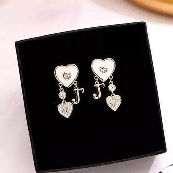 Серьги-гвоздики из серебра 925 пробы с иглами, свежий темперамент, инкрустированные цирконами, модный дизайн, чувство, любовное письмо, красные сердечки, серьги-гвоздики J золотой
