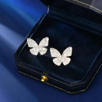 Серьги-гвоздики из серебра 925 пробы, простые, универсальные, женские, высококачественные, с инкрустацией из циркония, танцующие серьги-гвоздики в виде бабочки