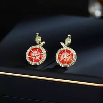 Серьги-гвоздики из серебра 925 пробы с простым и стильным дизайном, модные, сладкие, свежие, с инкрустацией цирконием, оранжевые, лимонные, с серьгами-гвоздиками оранжевый
