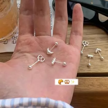 Серьги-гвоздики из серебра 925 пробы с щелочной водой и сердечками в виде узелков любви, женские изысканные корейские серьги-гвоздики в виде круассанов в стиле минимализма с изображением холодного ветра 925 silver needle