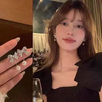 Серьги-гвоздики из серебра 925 пробы с бриллиантами и бахромой из жемчуга-бабочки, модные, роскошные, легкие, высокого класса, для женщин