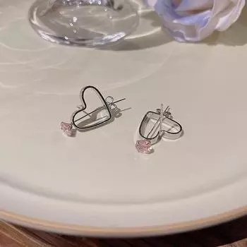 Серьги-гвоздики из серебра 925 пробы в корейском стиле с сердечками-стрелами и цирконами в форме сердца – модный аксессуар в трех направлениях для женщин E5491 серебряный
