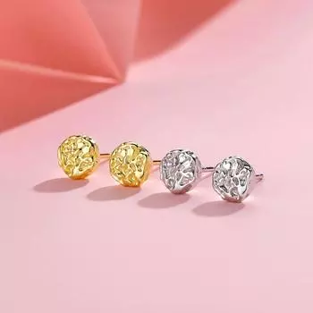 Серьги-гвоздики из серебра 925 пробы с круглыми краями из лавы, изысканные серьги из фольги 18 карат, простые плиссированные серьги Ins для индивидуальности 925 Silver