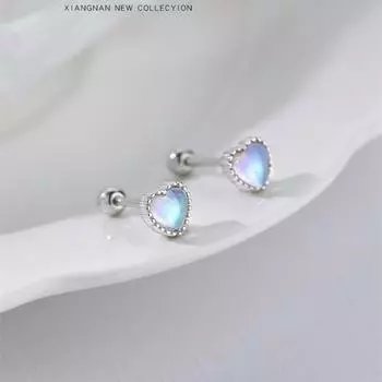 Серьги-гвоздики из серебра 925 пробы с лунным камнем для женщин, серьги с темпераментом, модные украшения