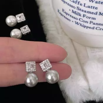 Серьги-гвоздики из серого жемчуга в стиле ретро, женские, легкие, роскошные, нежные, темпераментные серьги, нишевые, высококачественные, летние серьги из циркония Silver plated needle