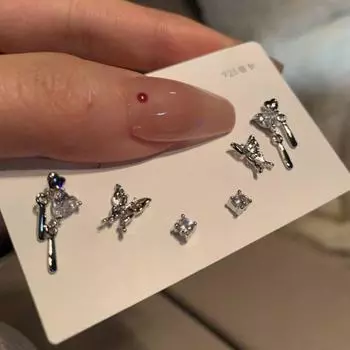 Серьги-гвоздики из шести предметов в виде бабочек из серебра 925 пробы, женские серьги Sweet And Cool Wind, серьги Niche Design Sense, женские серьги High Sense