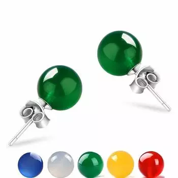 Серьги-гвоздики из синтетического халцедона, женские серебряные украшения из агата с драгоценными камнями и кристаллами