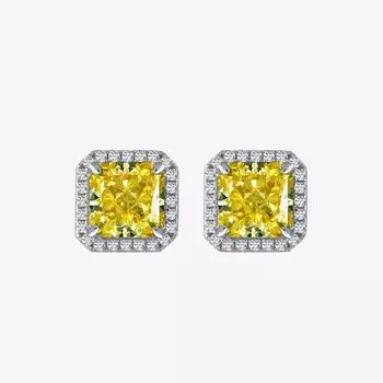 Серьги-гвоздики из стерлингового серебра 100% 925 пробы 7*7 мм с аквамарином, желтым и розовым высокоуглеродистыми бриллиантами для женщин, сверкающие изящные ювелирные изделия