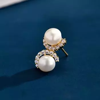 Серьги-гвоздики из стерлингового серебра 925 пробы с микро-инкрустацией из циркония и натуральным пресноводным жемчугом для женщин золотой