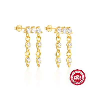 Серьги-гвоздики из стерлингового серебра 925 пробы с цепочкой из октаграммы и камнями в стиле банкет 925 Silver