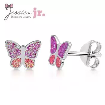 Серьги-гвоздики из стерлингового серебра 925 пробы с фиолетовыми блестящими бабочками для маленькой девочки