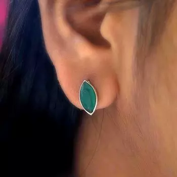 Серьги-гвоздики из стерлингового серебра 925 пробы с зеленым ониксом, женские и мужские серьги ручной работы с драгоценными камнями зелёный