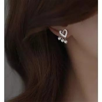 Серьги-гвоздики из стерлингового серебра 925 пробы с кисточками, круглые жемчужные бусины в форме сердца, серьги-гвоздики для женщин и девочек, свадебные корейские ювелирные аксессуары, Eh702