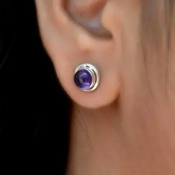 Серьги-гвоздики из стерлингового серебра 925 пробы с аметистом, ювелирные изделия из драгоценных камней ручной работы для женщин фиолетовый