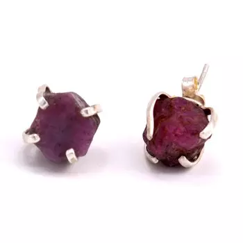 Серьги-гвоздики из стерлингового серебра 925 пробы с необработанным рубином, серьги-гвоздики из натурального драгоценного камня для девочек красный