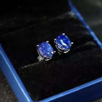 Серьги-гвоздики из стерлингового серебра 925 пробы, натуральный кианит, синие драгоценные камни, овал 6*8 мм, изысканные украшения для женщин и девочек, хороший подарок