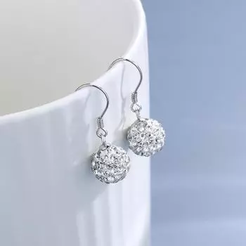 Серьги-гвоздики из стерлингового серебра 925 пробы с кристаллами и круглыми шарами для женщин и девочек, детские праздничные украшения, Pendientes, аксессуары Eh098