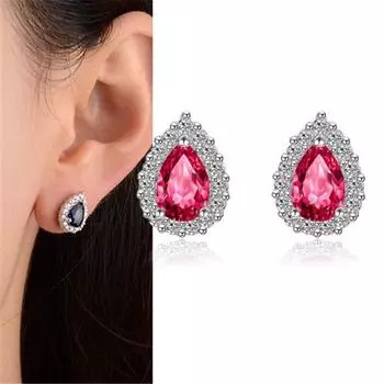 Серьги-гвоздики из стерлингового серебра 925 пробы с кристаллами для пирсинга для женщин, свадьба 2022, модные ювелирные изделия Pendientes Eh1283 красный