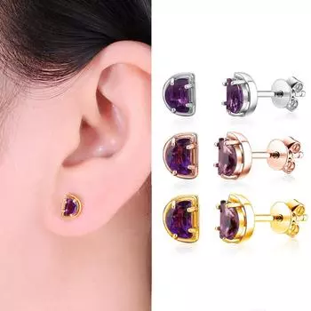 Серьги-гвоздики из стерлингового серебра 925 пробы в форме луны, специальные милые огранки аметиста из натуральных драгоценных камней, изысканные украшения для девочек, дочери, хороший подарок S фиолетовый