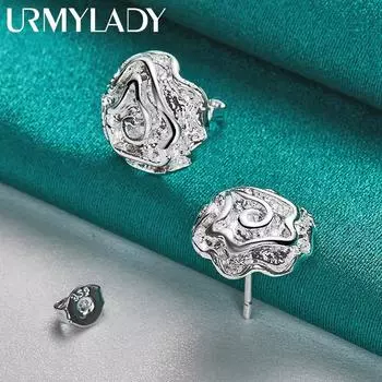 Серьги-гвоздики из стерлингового серебра 925 пробы с розовым цветком для женщин, модные ювелирные изделия ME319