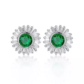 Серьги-гвоздики из стерлингового серебра 925 пробы круглой формы с изумрудом и муассанитом, бриллиантами, драгоценными камнями, ювелирные изделия для женщин
