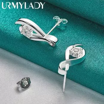 Серьги-гвоздики из стерлингового серебра 925 пробы с бантом и цирконом для женщин, модные ювелирные изделия ME345