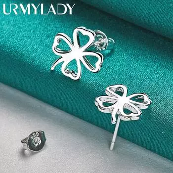 Серьги-гвоздики из стерлингового серебра 925 пробы с четырьмя листьями клевера для женщин, модные ювелирные изделия ME316