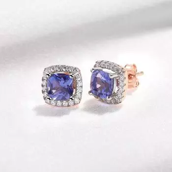 Серьги-гвоздики из стерлингового серебра 925 пробы, созданный танзанит, драгоценный камень, нежные серьги-гвоздики для женщин, роскошные ювелирные изделия, покрытие розовым золотом