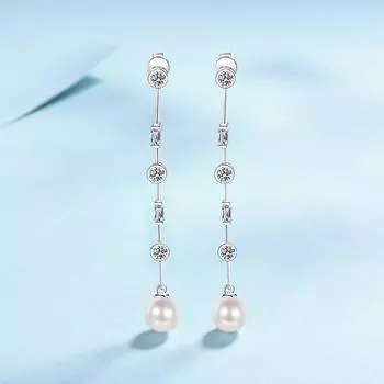 Серьги-гвоздики из стерлингового серебра 925 пробы с муассанитом, женские серьги с пресноводным жемчугом, длинные персонализированные универсальные серьги с темпераментом 925 silver